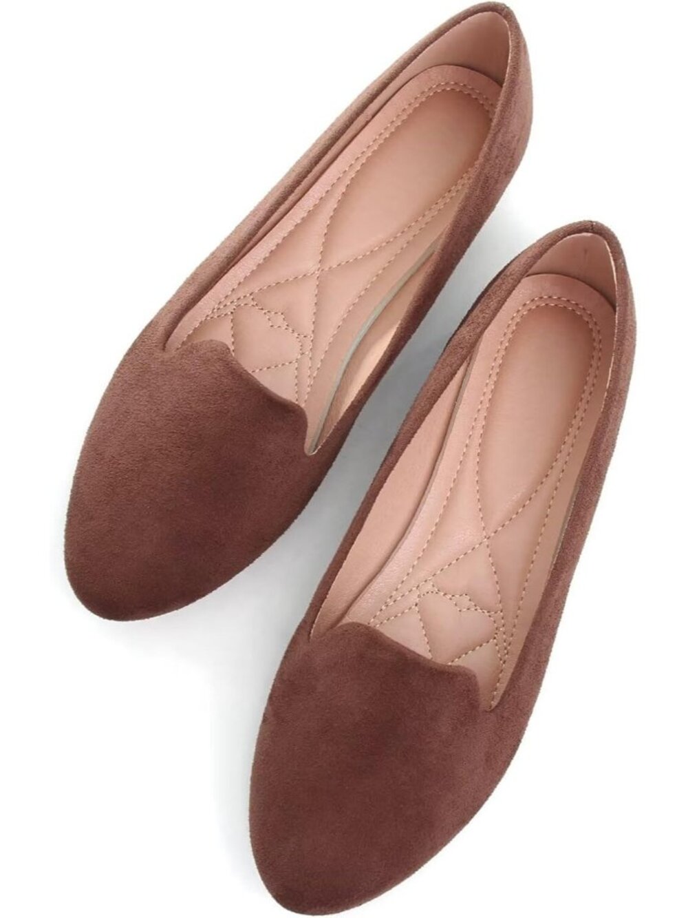 Women's Round Toe Brown Suede Comfortable Ballet Flat Slip On Casual Dress Shoes